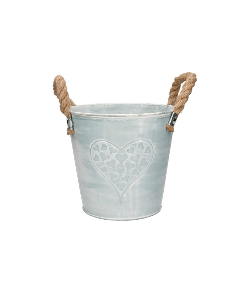 Cache-Pot en Zinc et en Corde Motif Coeur